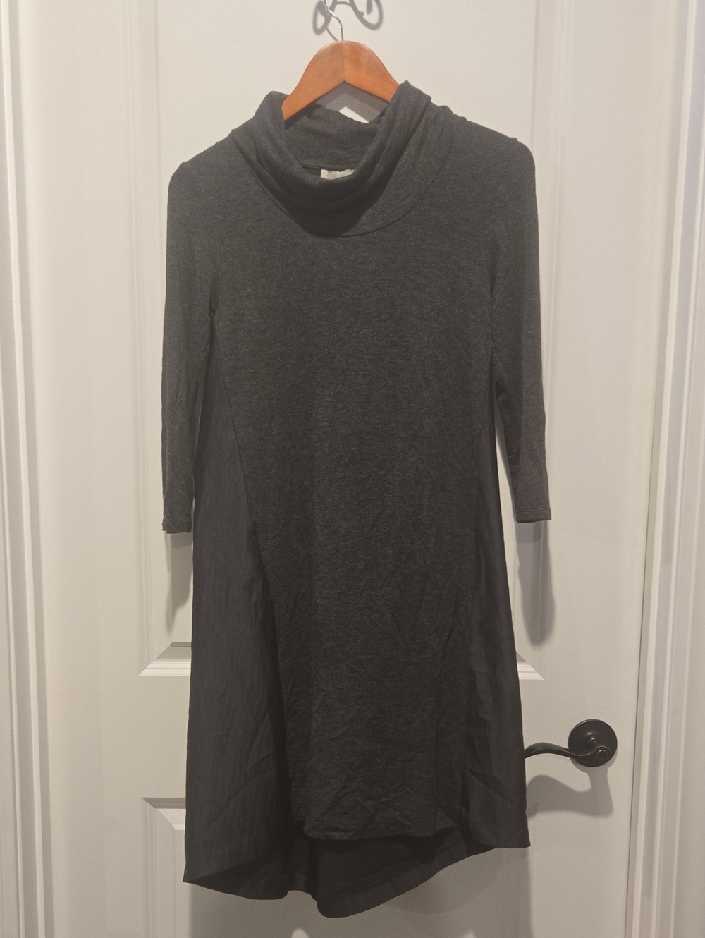 Charcoal Gray Long-Sleeve Cowl Neck Midi Dress